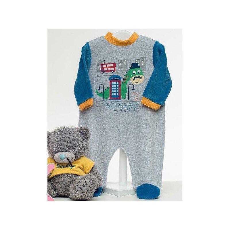 Pijama Nino Invierno Color Gris Con Dibujo De Dinosaurio Por Londres